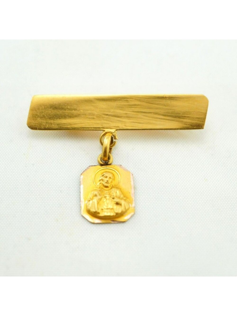 Vintage 10K Gold Sacred Heart of Jesus Tie Bar Pin Religious